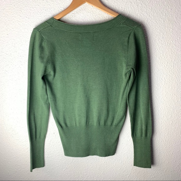 SO v-neck army green Sweater knit fitted Ribbed waist crop length Sz Xs-M Y2K - Picture 7 of 11
